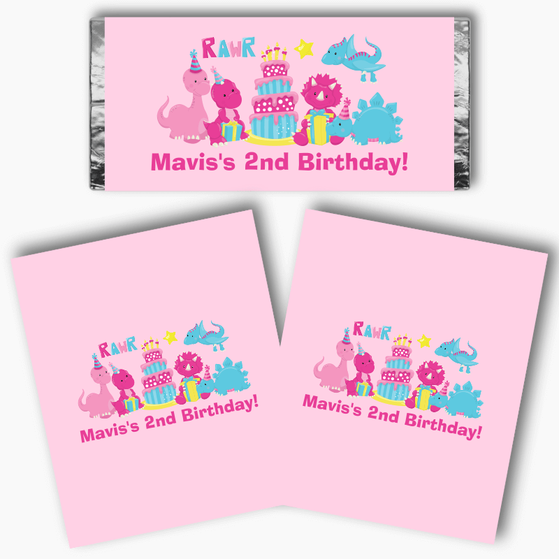 Personalised Little Girls Dinosaur Birthday Party Mini Chocolate Labels