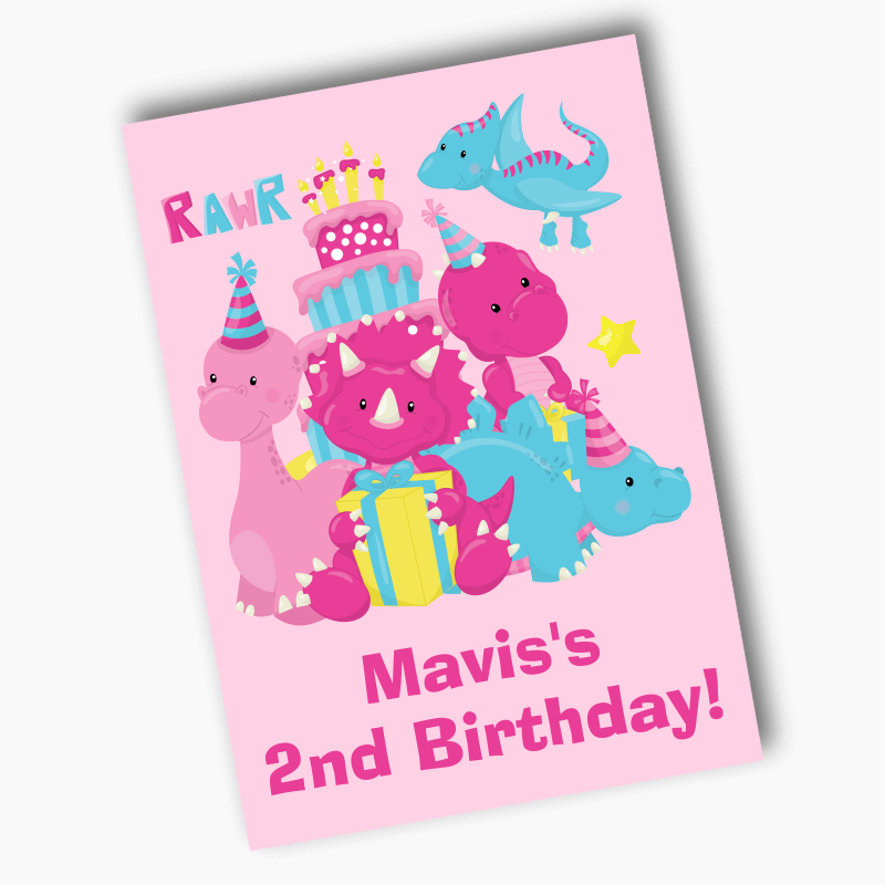 Personalised Little Girls Dinosaur Birthday Party Posters