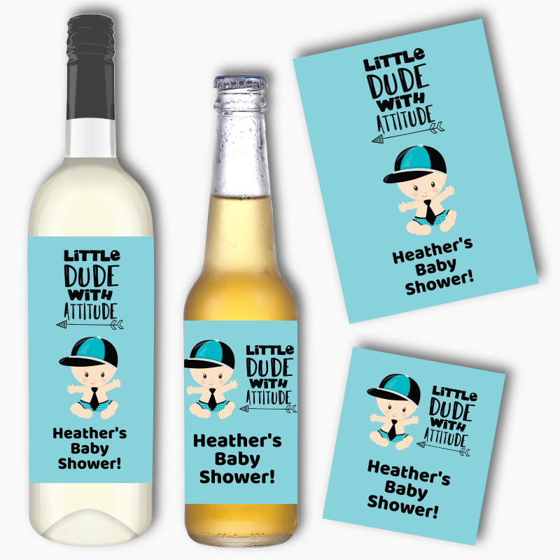 Personalised Little Dude with Attitude Wine &amp; Beer Labels