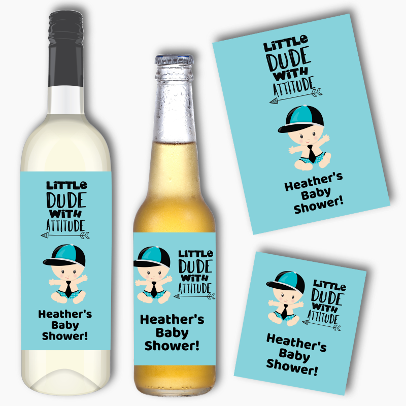 Personalised Little Dude with Attitude Wine & Beer Labels