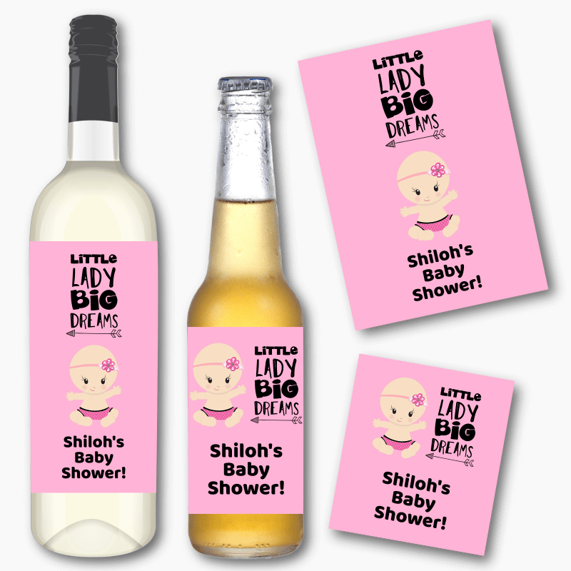 Personalised Little Lady Big Dreams Wine & Beer Labels