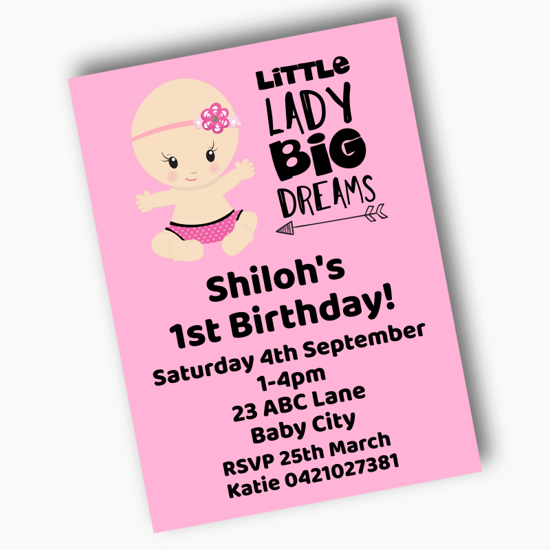 Personalised Little Lady Big Dreams Party Invites
