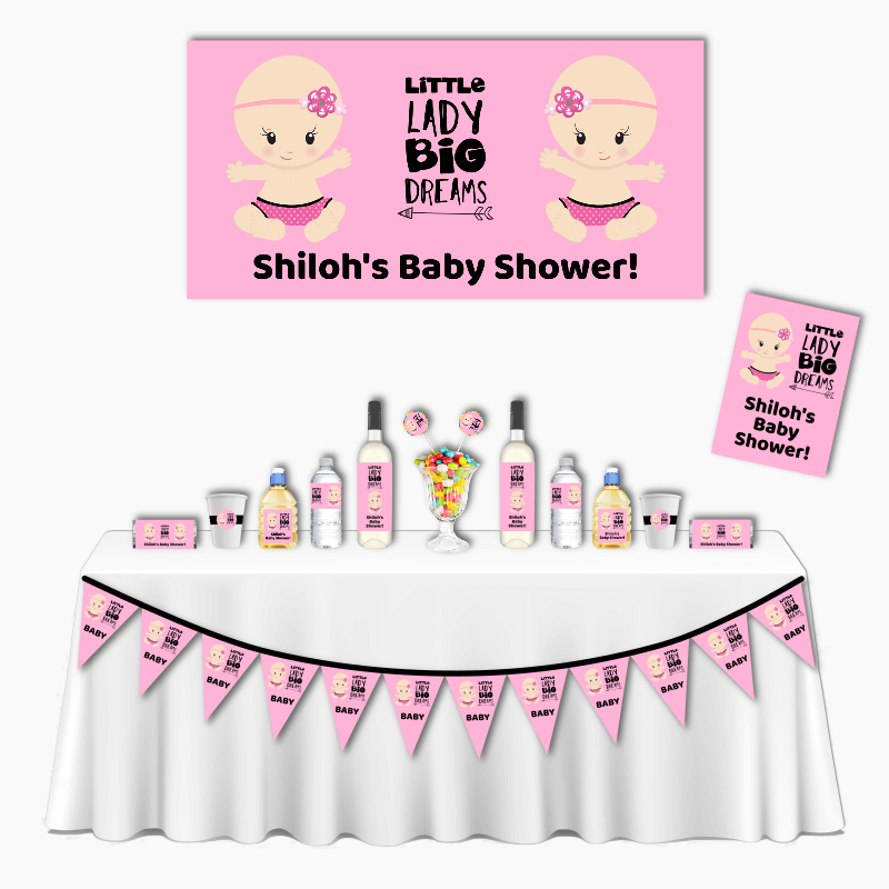 Personalised Little Lady Big Dreams Deluxe Baby Shower Decorations Pack