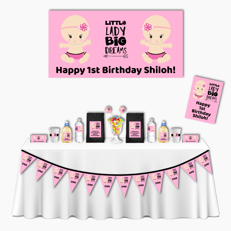 Personalised Little Lady Big Dreams Deluxe Birthday Party Decorations Pack
