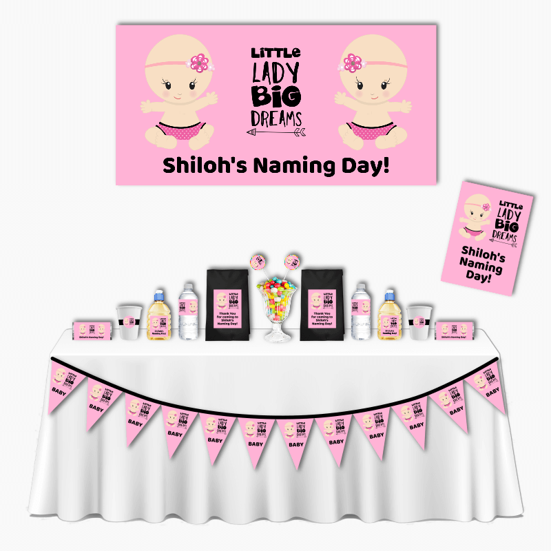 Personalised Little Lady Big Dreams Deluxe Naming Day Decorations Pack