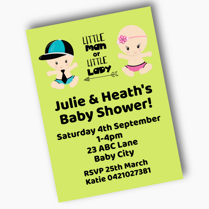 Personalised Little Man or Little Lady Baby Shower Invites