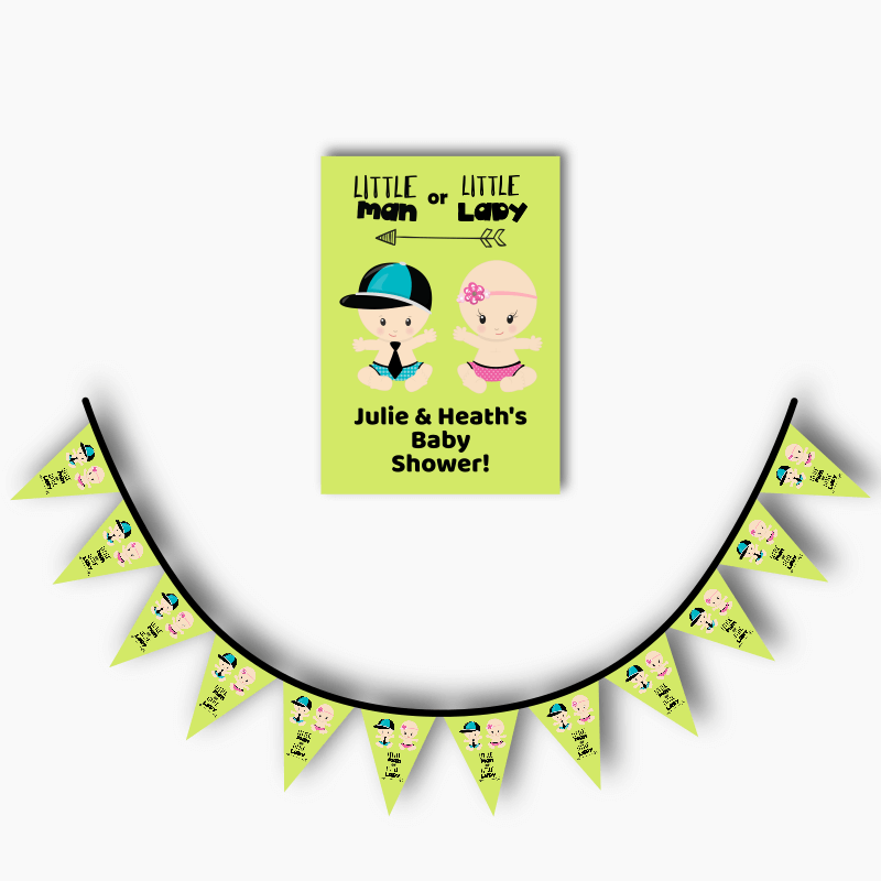 Personalised Little Man or Little Lady Baby Shower Poster &amp; Flag Bunting Combo