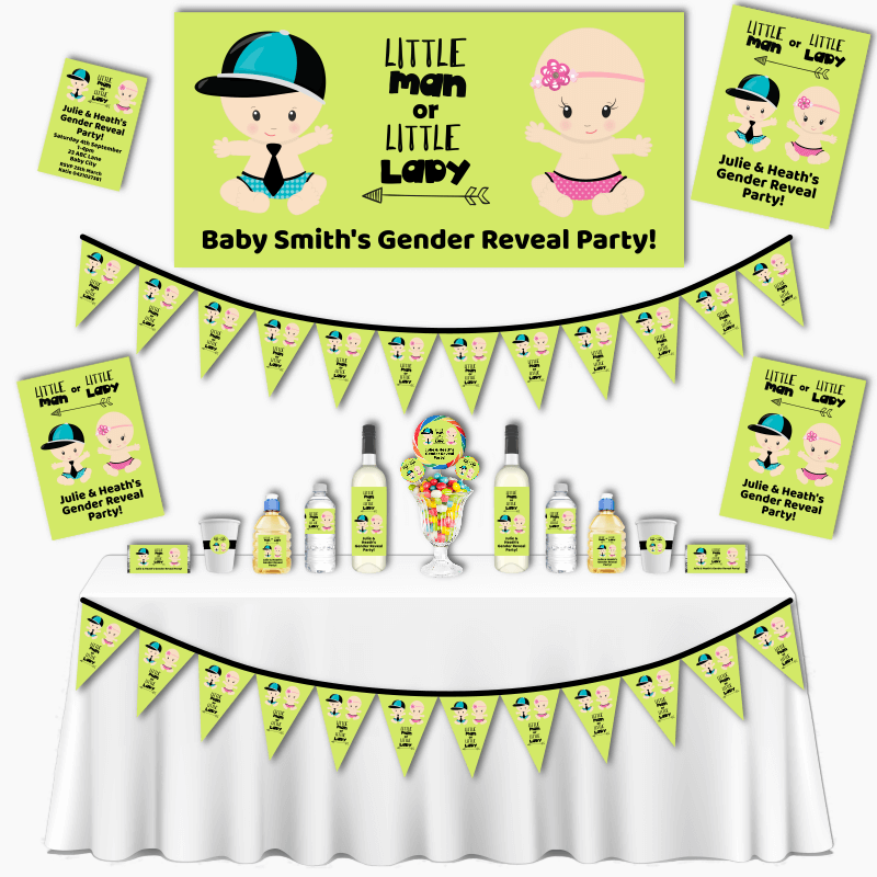 Personalised Little Man or Little Lady Grand Party Decorations Pack