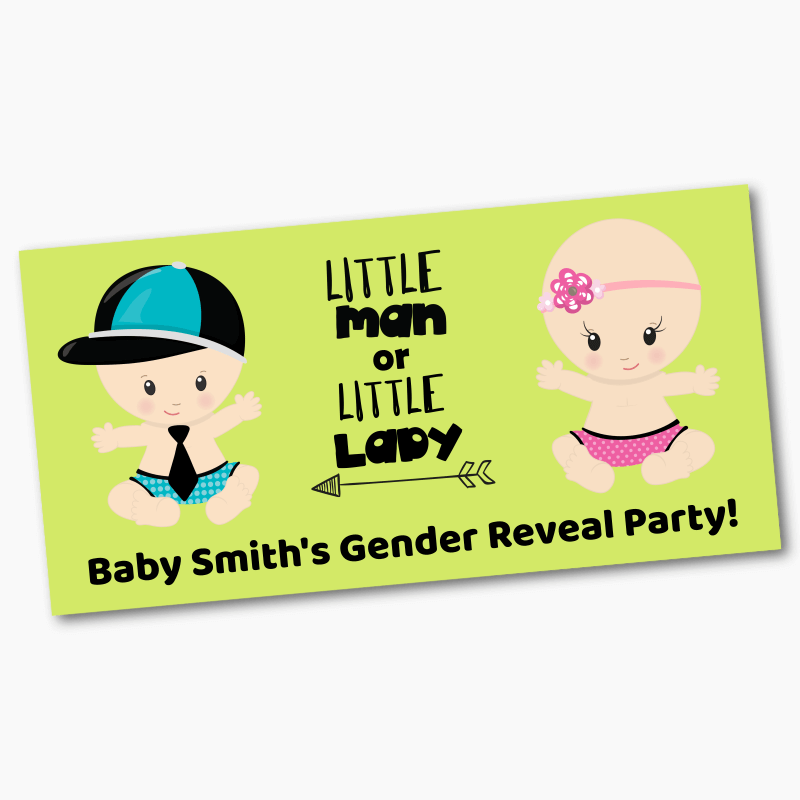 Personalised Little Man or Little Lady Gender Reveal Party Banners