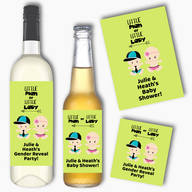 Personalised Little Man or Little Lady Gender Reveal Wine & Beer Labels