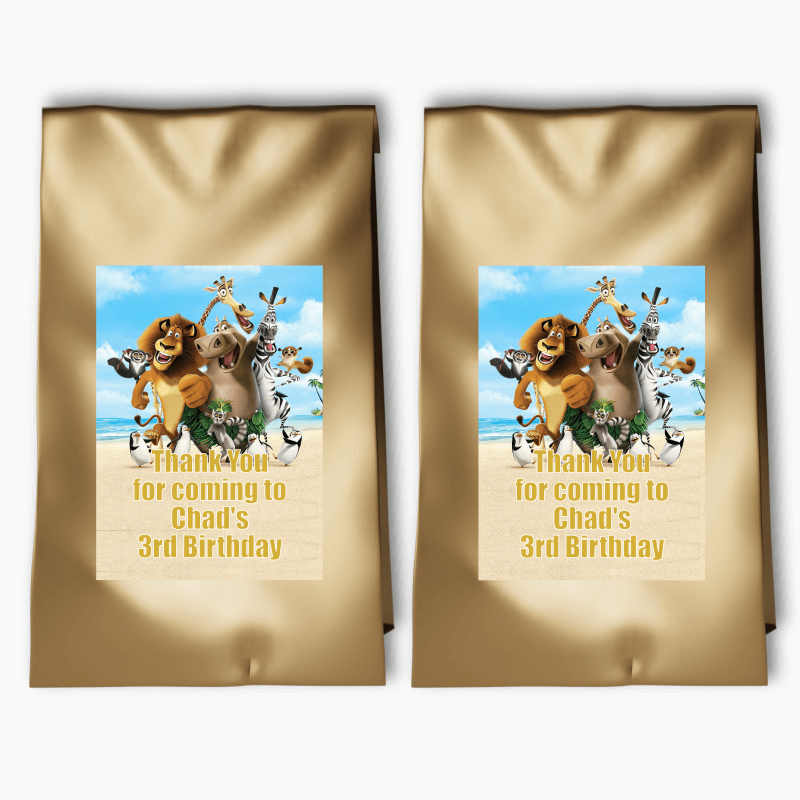 Personalised Madagascar Birthday Party Bags &amp; Labels