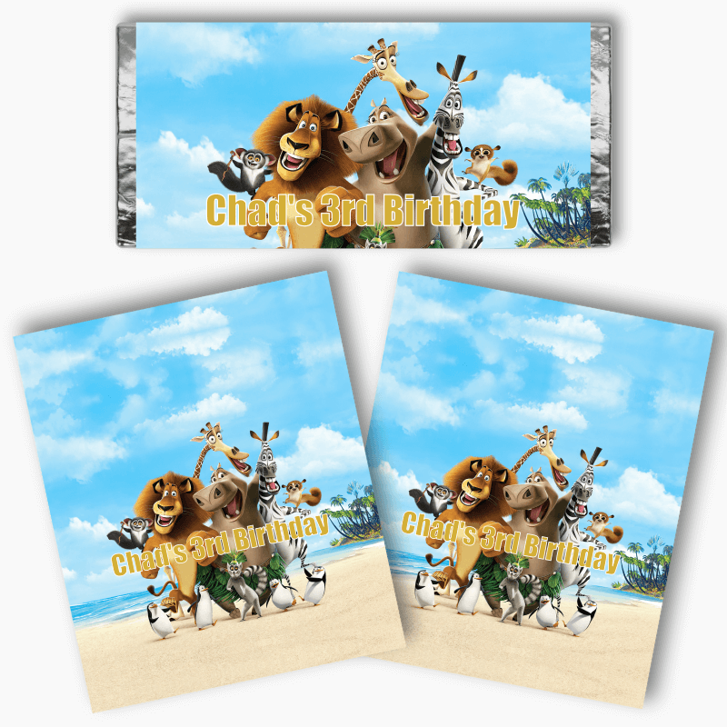 Personalised Madagascar Party Mini Chocolate Labels