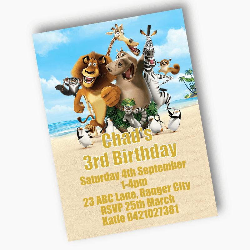 Personalised Madagascar Birthday Party Invites