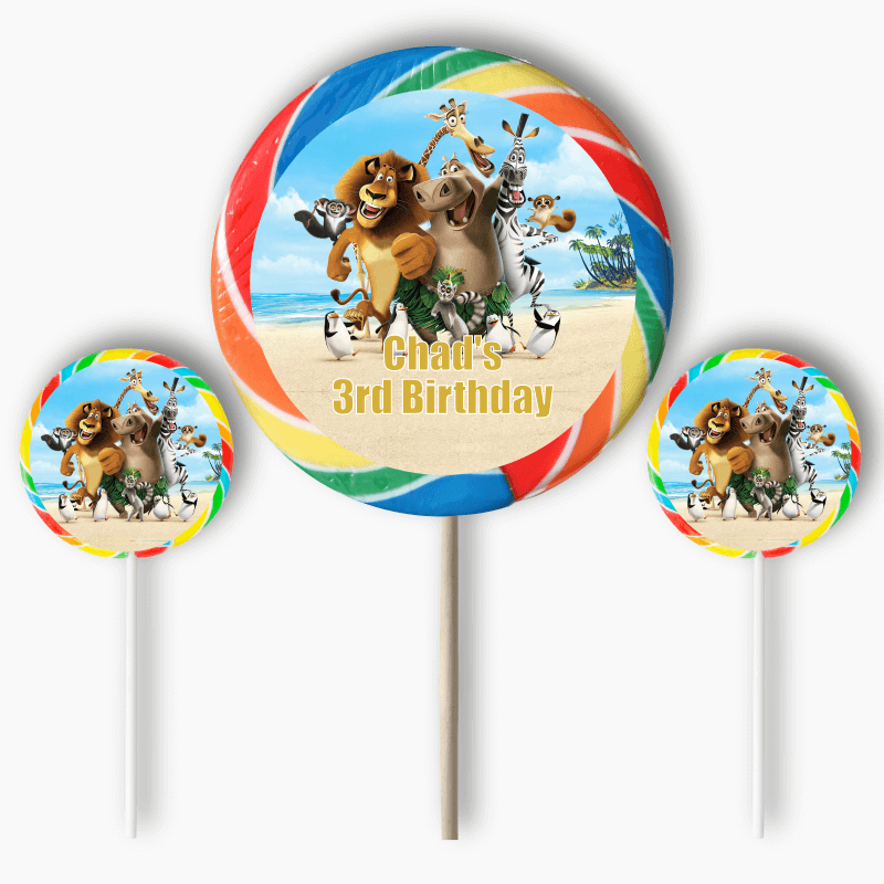 Personalised Madagascar Birthday Party Round Stickers
