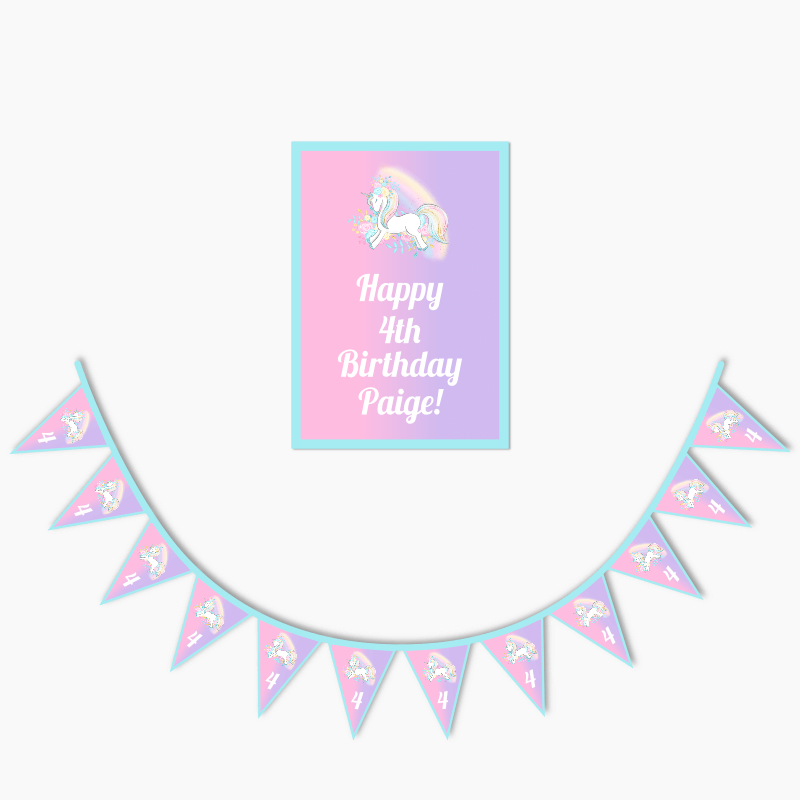 Personalised Magical Unicorn Party Poster &amp; Bunting Combo