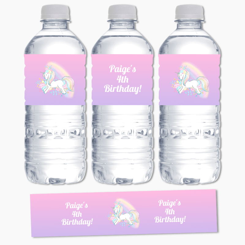 Personalised Magical Unicorn Birthday Party Water Bottle Labels
