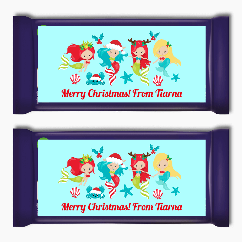 Personalised Mermaid Christmas Gift Cadbury Chocolate Labels