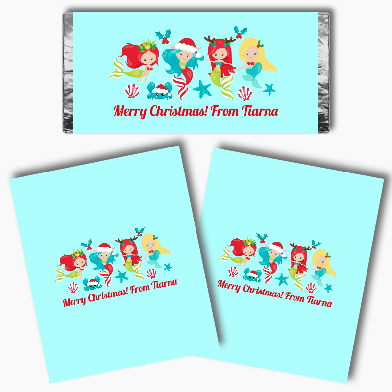 Personalised Mermaid Christmas Gift Mini Chocolate Labels
