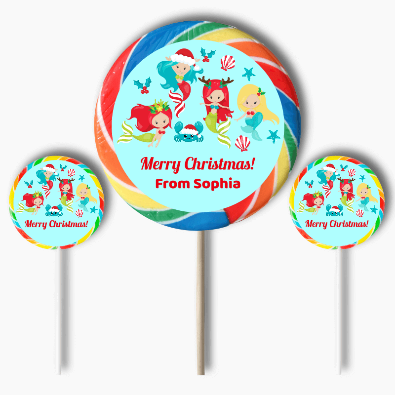 Personalised Mermaid Christmas Gift Round Lollipop Stickers