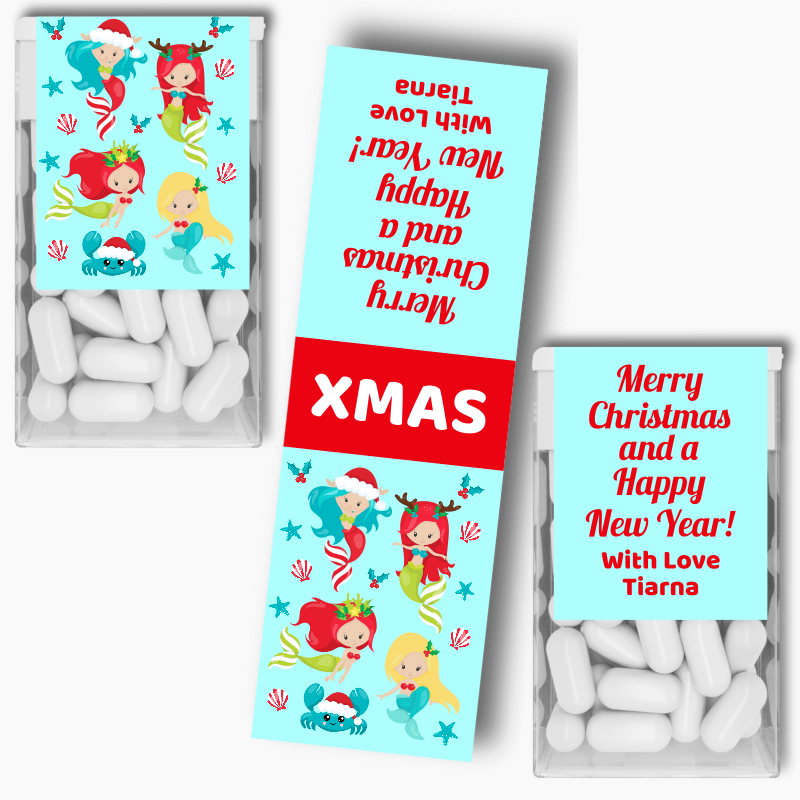 Personalised Mermaid Christmas Gift Tic Tac Labels