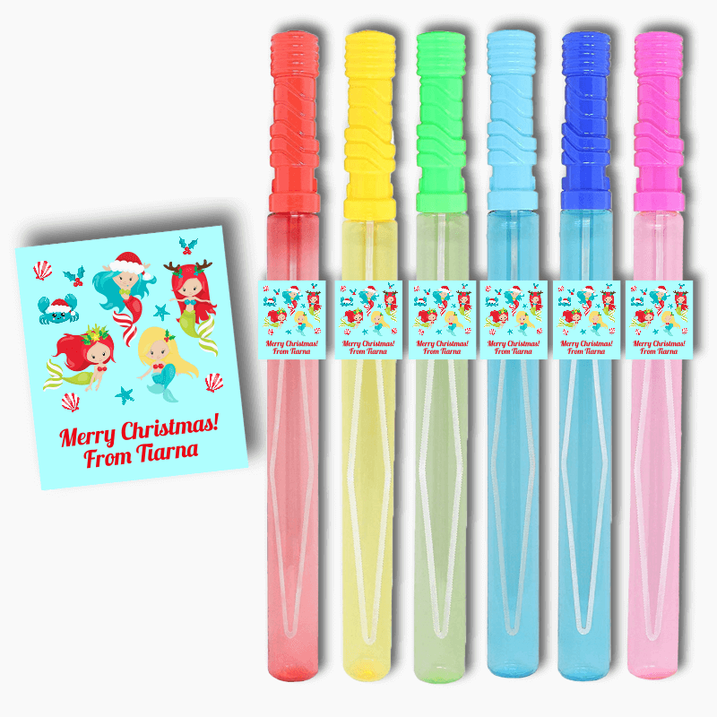 Mermaid Christmas Gift Rectangle Bubble Wand Stickers