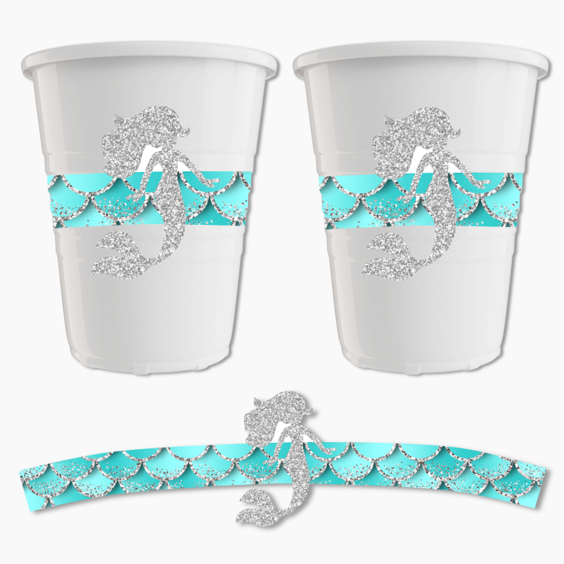 Mermaid Scales Birthday Party Cup Stickers