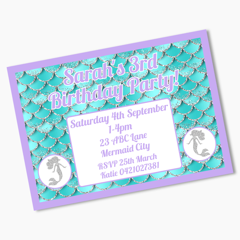 Personalised Mermaid Scales Birthday Party Invites