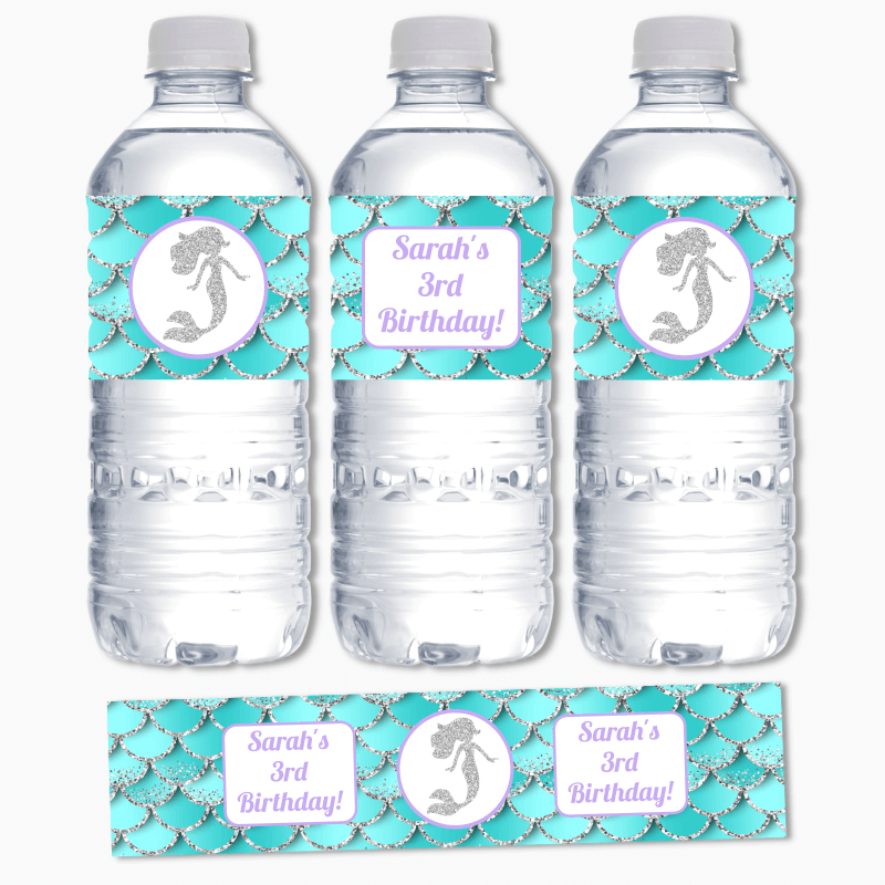 Personalised Mermaid Scales Birthday Party Water Bottle Labels