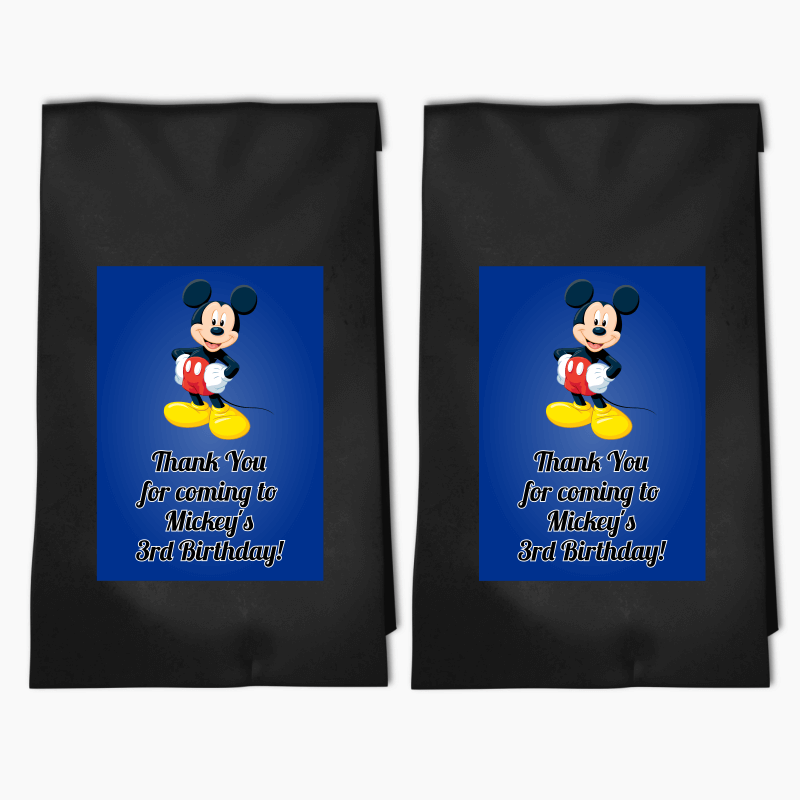 Personalised Mickey Mouse Birthday Party Bags & Labels - Red Spot