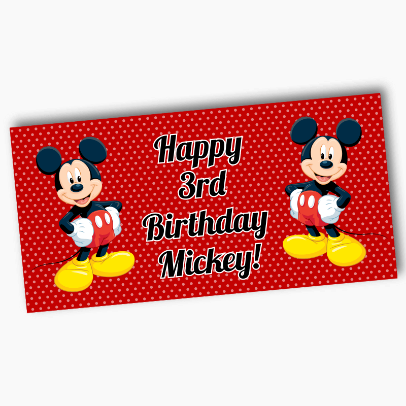 Personalised Mickey Mouse Birthday Party Banners - Red Spot