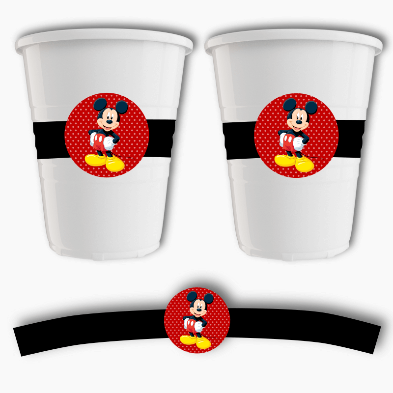 Mickey Mouse Birthday Party Cup Stickers - Red Spot