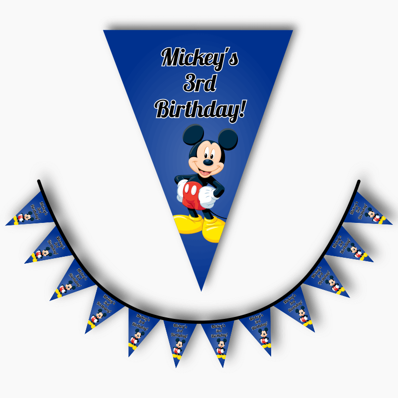 Personalised Mickey Mouse Birthday Party Flag Bunting - Red Spot