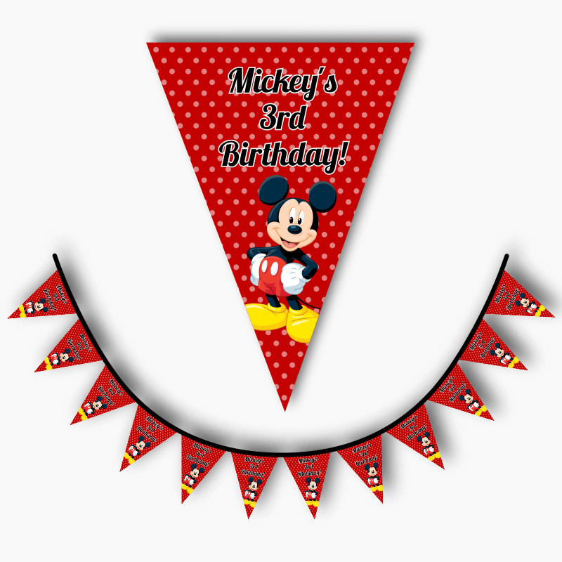 Personalised Mickey Mouse Birthday Party Flag Bunting - Red Spot