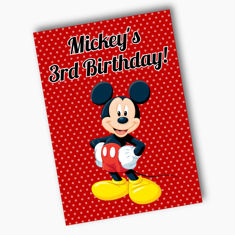 Personalised Mickey Mouse Birthday Party Posters - Red Spot