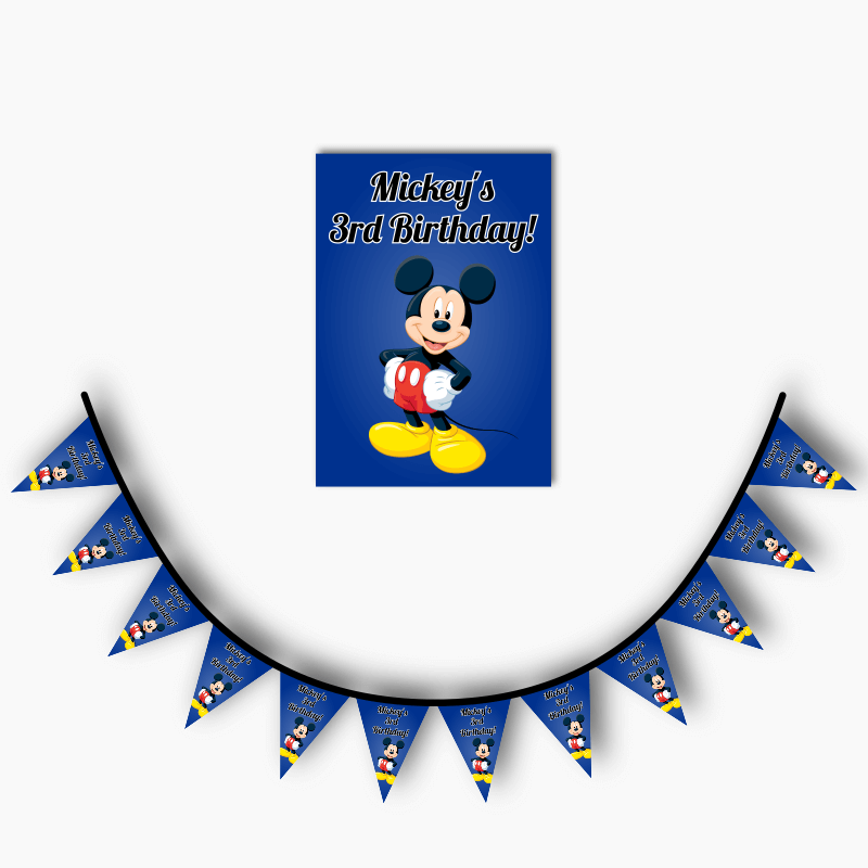 Personalised Mickey Mouse Party Poster & Flag Bunting Combo - Red Spot