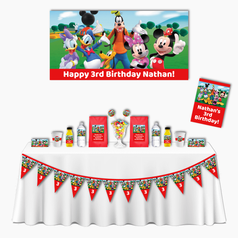 Personalised Mickey Mouse Clubhouse Deluxe Birthday Party Pack - Red