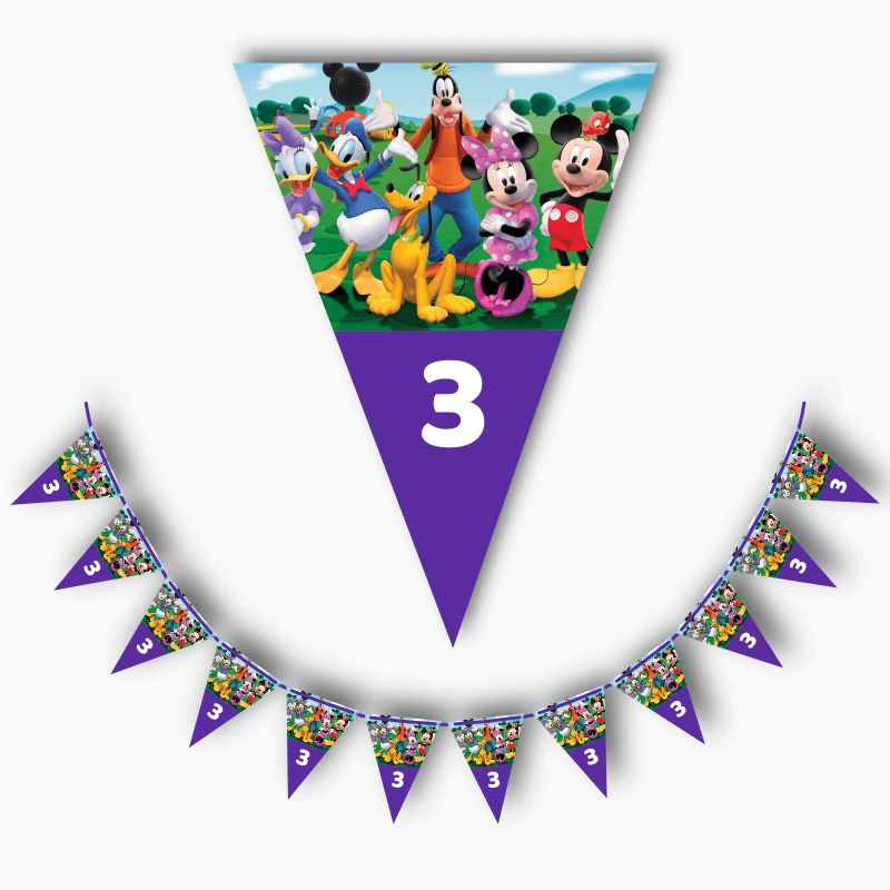 Personalised Mickey Mouse Clubhouse Birthday Party Flag Bunting - Purple