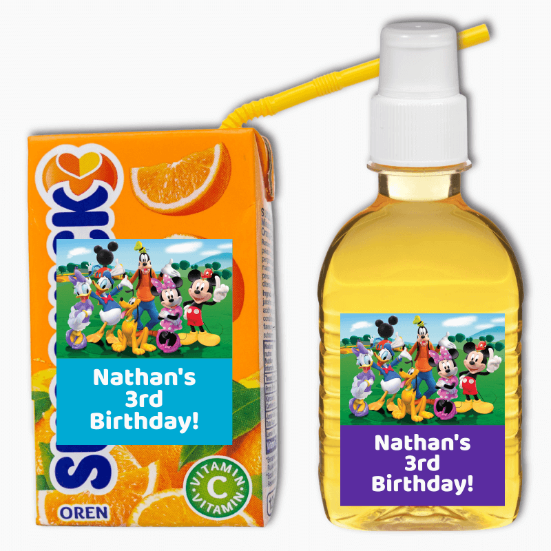 Personalised Mickey Mouse Clubhouse Birthday Party Drink Labels