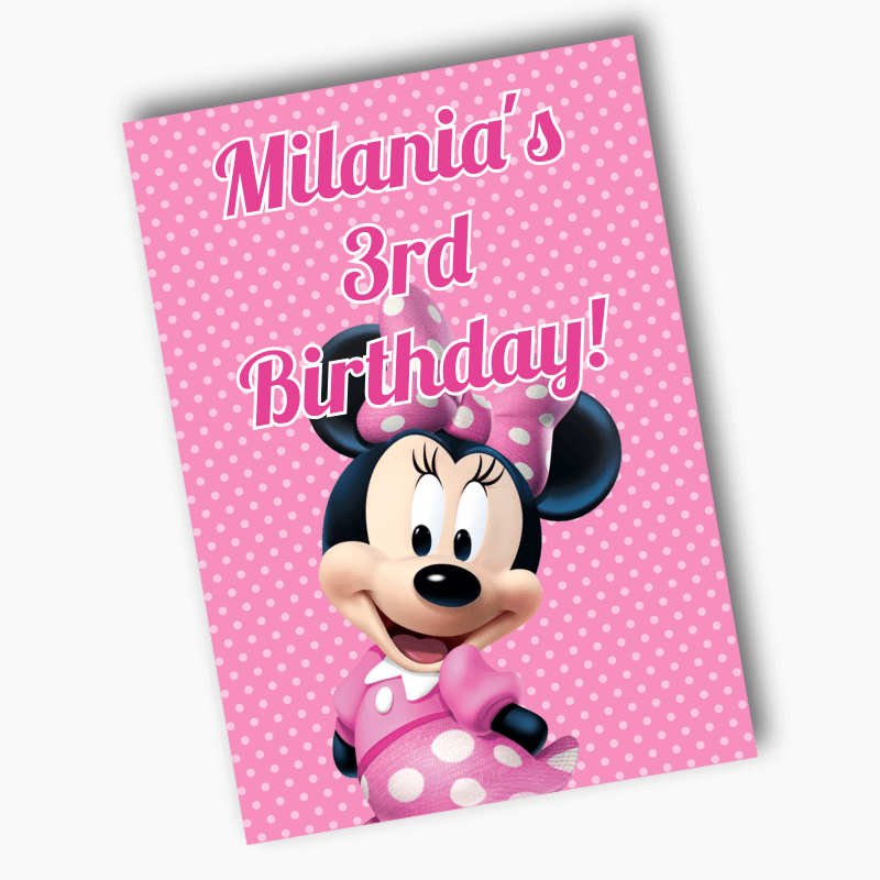 Personalised Minnie Mouse Birthday Party Posters - Light Pink Spot
