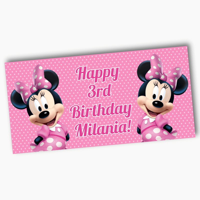 Personalised Minnie Mouse Birthday Party Banners - Bright Pink & Black