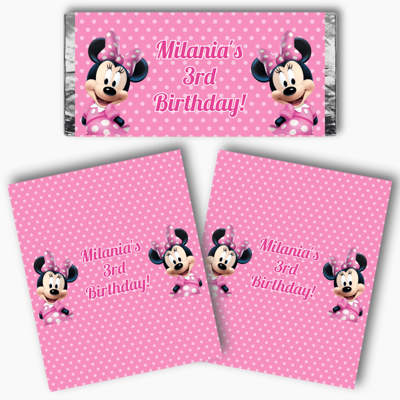 Personalised Minnie Mouse Birthday Party Mini Chocolate Labels - Pink Spot