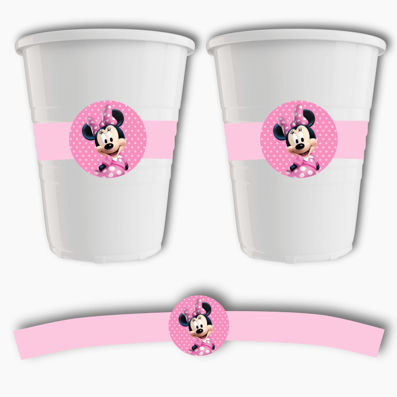 Minnie Mouse Birthday Party Cup Stickers - Pink Spot