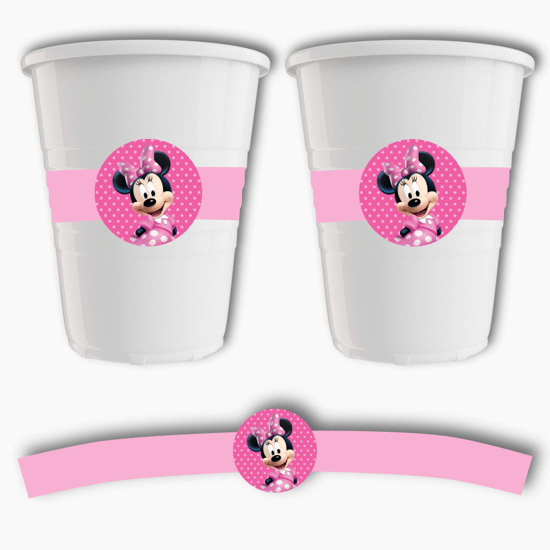 Minnie Mouse Birthday Party Cup Stickers - Pink Spot
