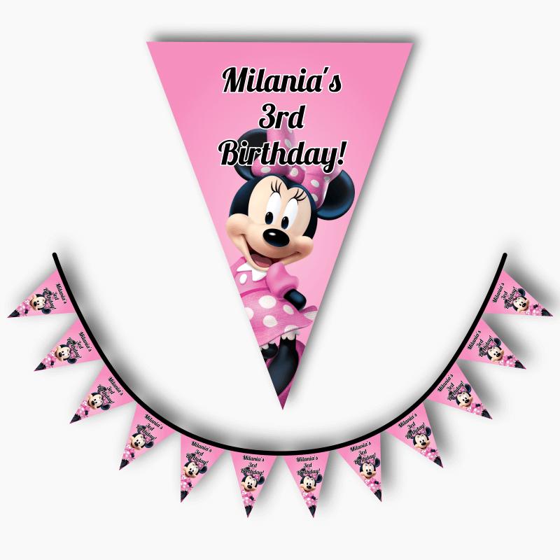 Personalised Minnie Mouse Birthday Party Flag Bunting - Pink