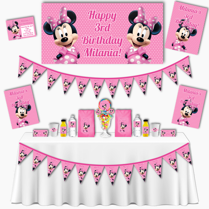 Personalised Minnie Mouse Grand Birthday Party Pack - Light Pink Spot