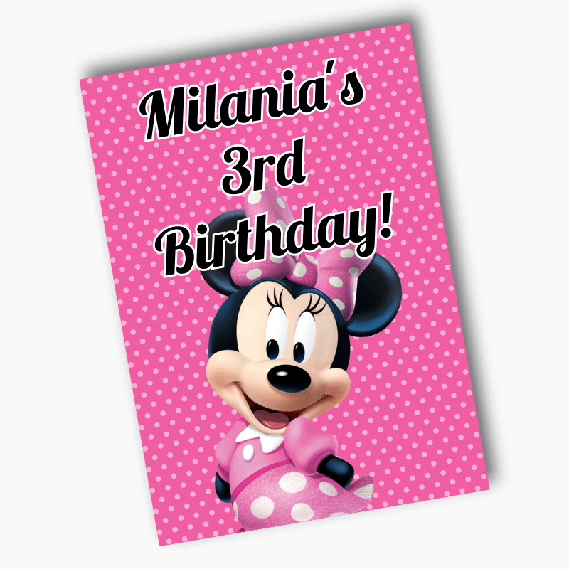 Personalised Minnie Mouse Birthday Party Posters - Pink Spot