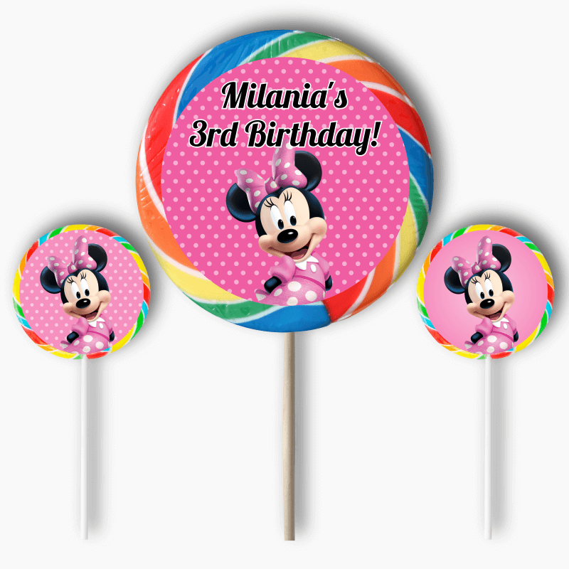 Personalised Minnie Mouse Birthday Party Round Stickers