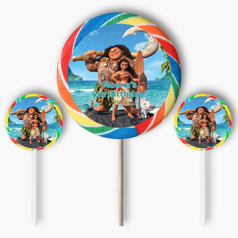 Personalised Moana Birthday Party Round Stickers