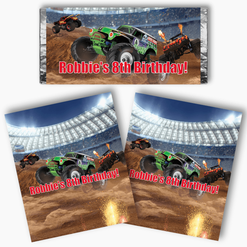 Personalised Monster Trucks Birthday Party Mini Chocolate Labels