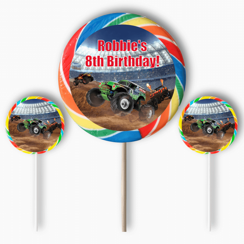 Personalised Monster Trucks Birthday Party Round Stickers